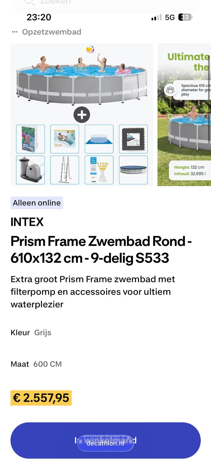 Groot Rond Opzetzwembad - 610cm x 132cm -Complete met Pomp!, Rond, 300 cm of meer, Zo goed als nieuw, Ophalen