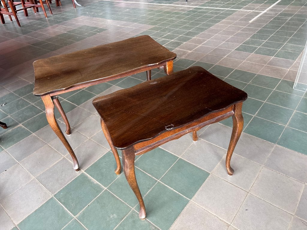 Bijzettafels nesttafels set van 2 bruin hout  CS26901, Minder dan 55 cm, Gebruikt, Klassiek, Rechthoekig