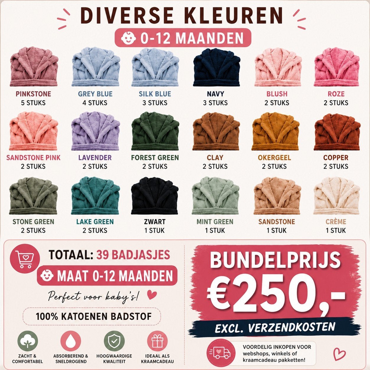 Partij Kinderbadjasjes | 39 stuks | Maat 0-12 maanden, Kinderen en Baby's, Babykleding | Overige, Ophalen of Verzenden, Nieuw