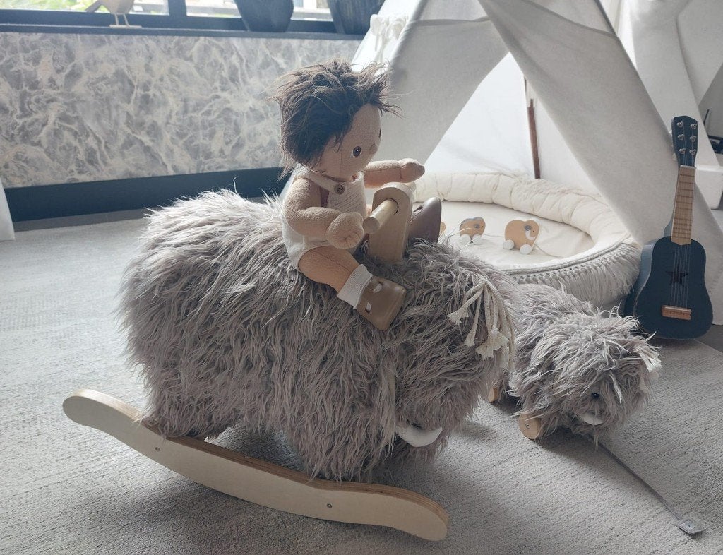 Kid's Concept Hobbelfiguur Mammoet en Mammoet Trekspeeltje, Ophalen, Zo goed als nieuw