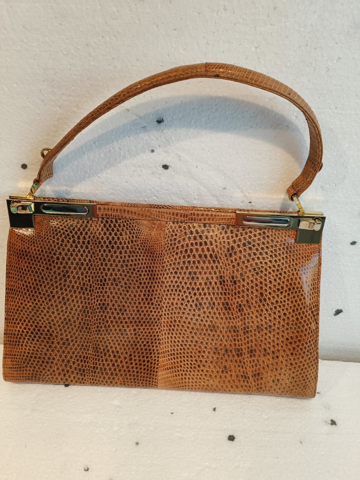 Vintage Reptiel Leren Handtas - Elegante Clutch, Ophalen of Verzenden, Zo goed als nieuw, Bruin, Handtas