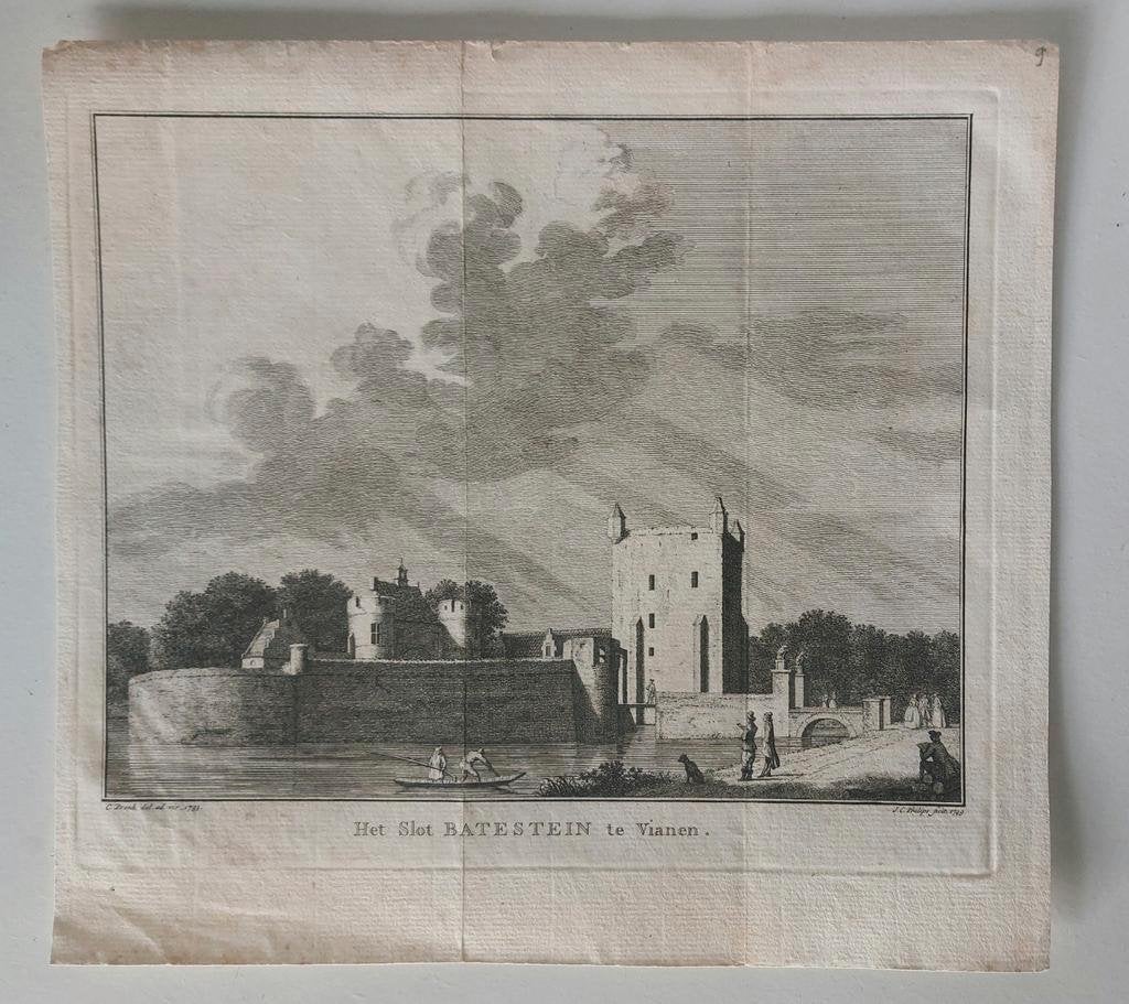 9 Slot Batenstein te Vianen van J.C. Philips uit 1749, Antiek en Kunst, Ophalen of Verzenden