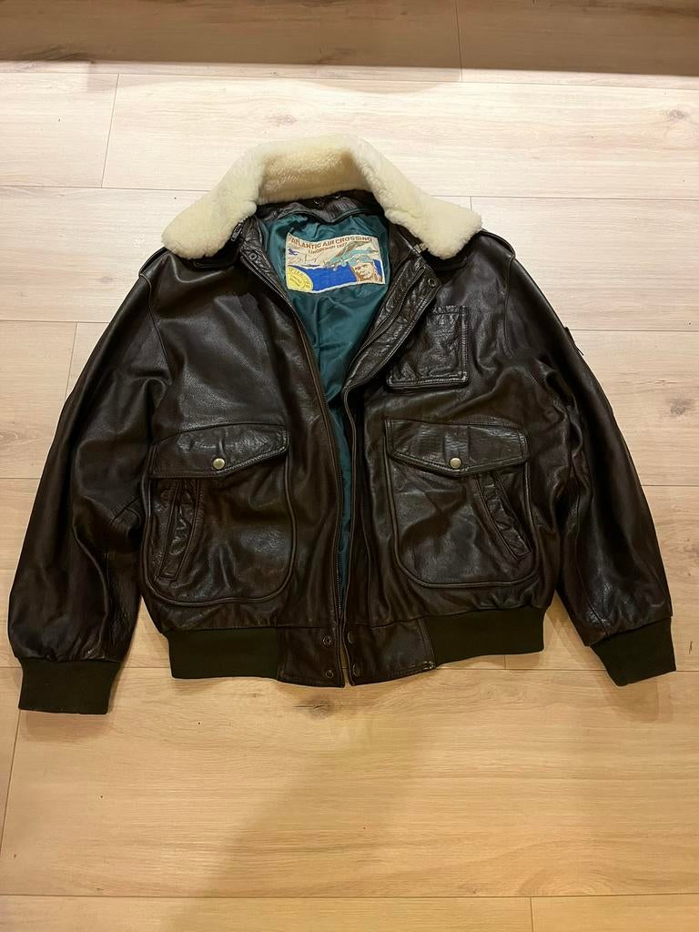 Vintage leren pilotjas atlantic air crossing Lindbergh 1927, Ophalen, Zo goed als nieuw, Maat 56/58 (XL), Bruin