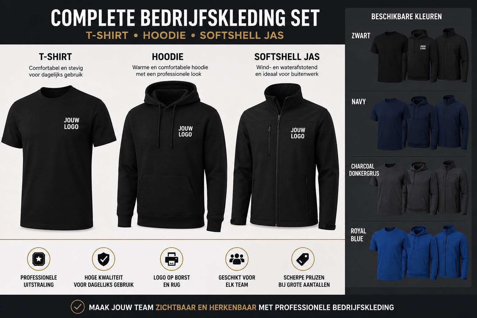 Complete Bedrijfskleding Set T-shirt, Hoodie, Softshell Jas, Ophalen of Verzenden, Zo goed als nieuw