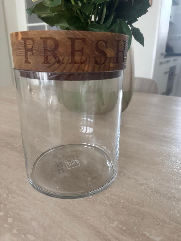Riviera Maison Voorraadpot 'Fresh' met houten deksel, Glas, Ophalen of Verzenden, Zo goed als nieuw, Voorraadpot