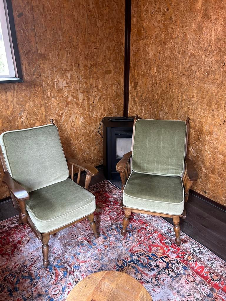 Set van 2 antieke rokersstoelen - Groen en onbeschadigd, Antiek en Kunst, Ophalen