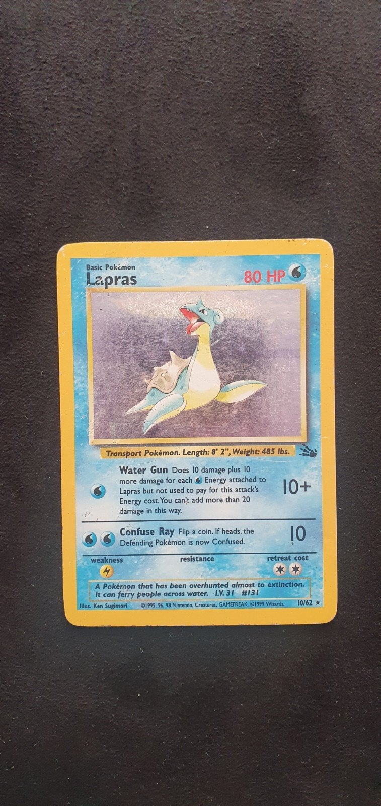 Pokémon Lapras 10/62 Fossil holo, Ophalen, Gebruikt, Losse kaart, Foil