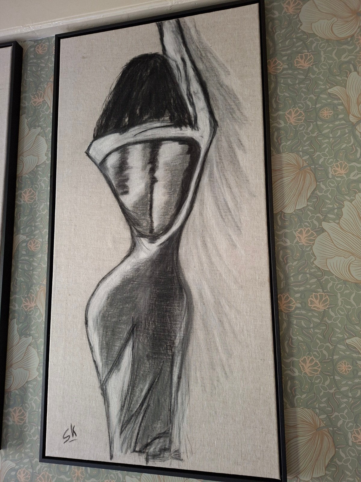 Originele houtskooltekening op linnen, 120x60 cm, Antiek en Kunst, Ophalen of Verzenden, Tekening, Houtskooltekening, Handgemaakt