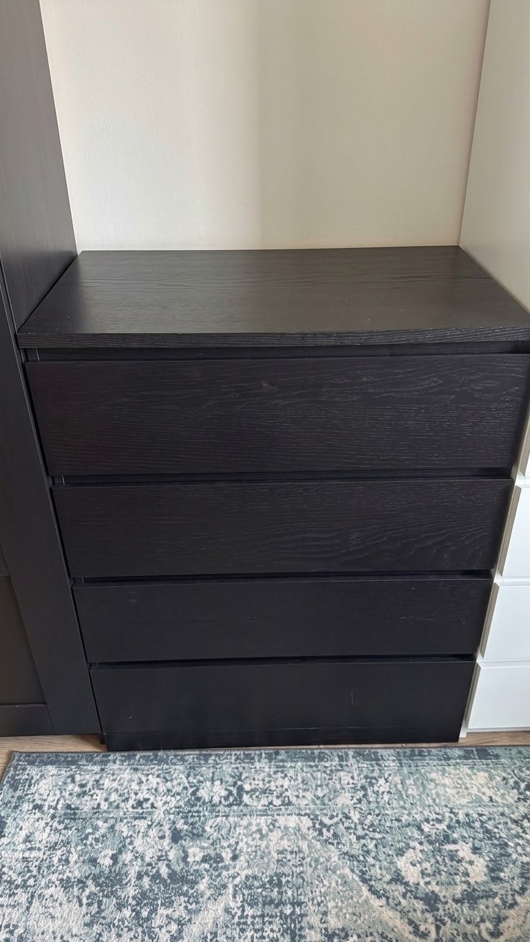 IKEA MALM ladekast met 4 lades, zwartbruin, Ophalen, Gebruikt, 100 tot 150 cm, 50 tot 100 cm