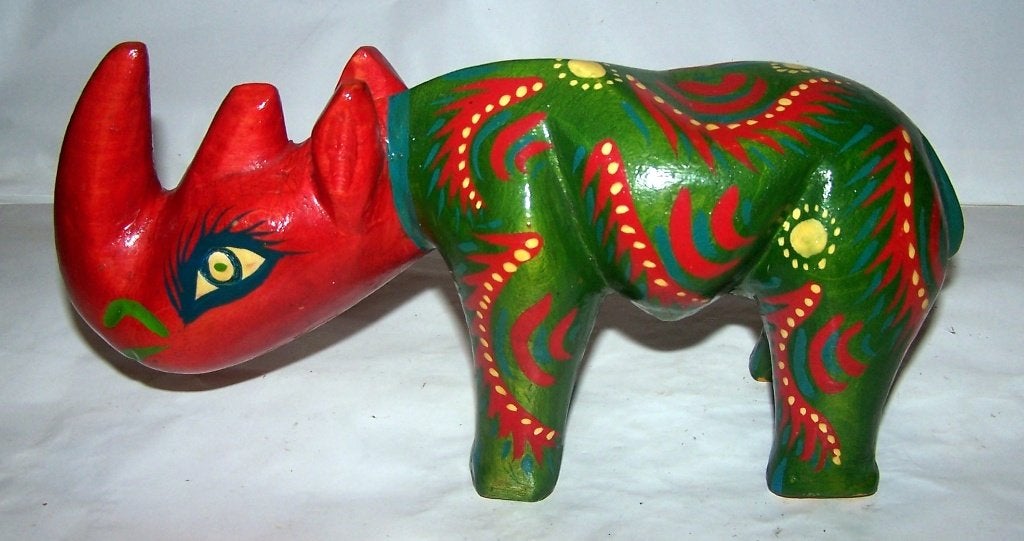 Kleurrijke neushoorn decoratie - Handgeschilderd beeldje.Nws, Verzamelen, Beelden en Beeldjes, Ophalen of Verzenden, Zo goed als nieuw