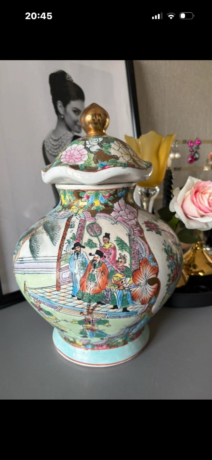 Antieke Chinese Famille Rose pot met deksel, handgeschilderd, Ophalen of Verzenden