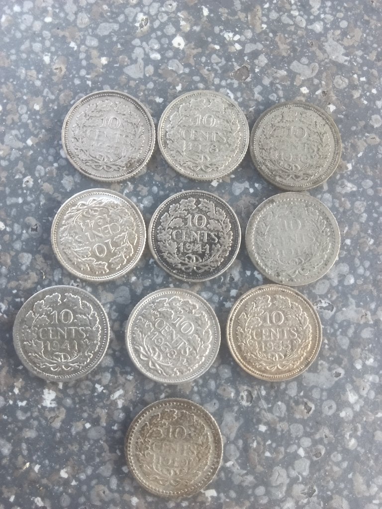Tien zilveren dubbeltjes wilhelmina, Postzegels en Munten, Munten | Nederland, Zilver, 10 cent, Koningin Wilhelmina, Verzenden