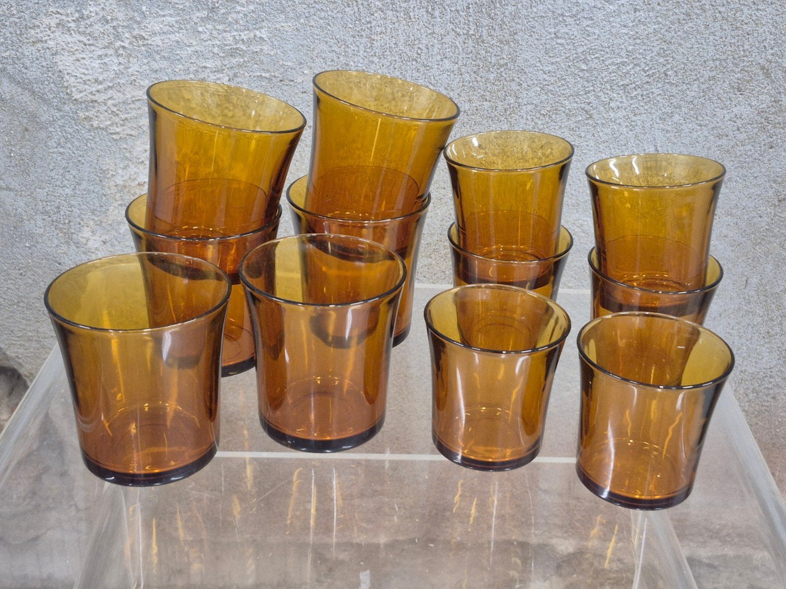 12x Vintage Duralex Lys Glazen Amber Vermeil Jaren 70, Glas of Glazen, Vintage, Ophalen of Verzenden, Glas
