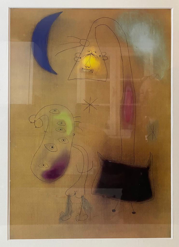Miro art-print van schilderij Figures in the night 80 x 60, Huis en Inrichting, Gebruikt, Onbekend, Ophalen of Verzenden, Print