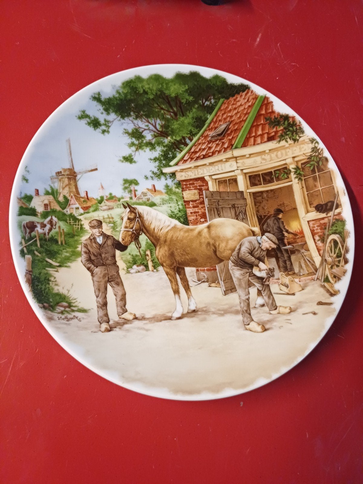 Wandbord hoefsmid met paard, Ophalen of Verzenden