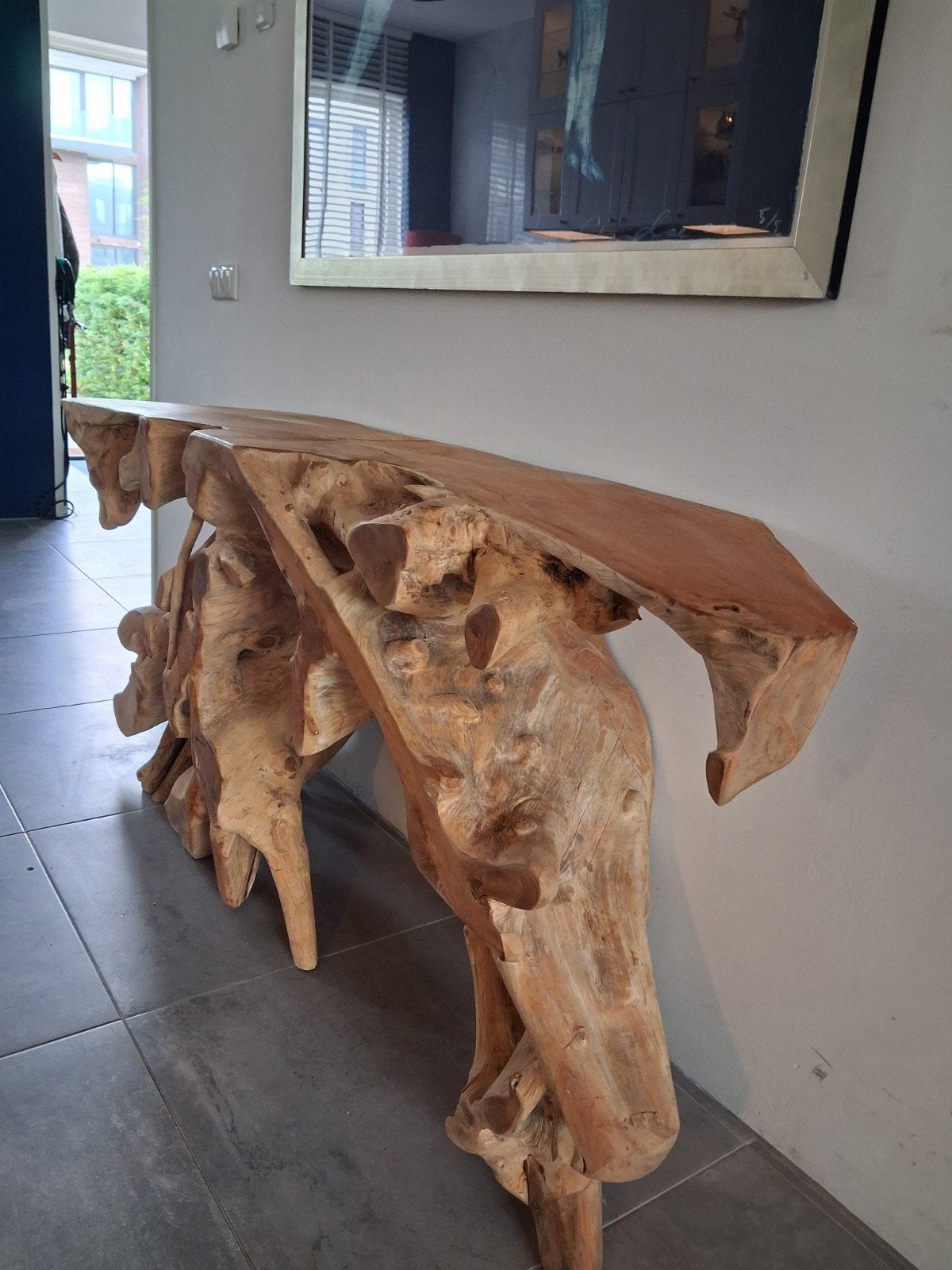 Sidetable van wortelhout teak - 200x80x43 cm, 75 cm of meer, 200 cm of meer, Rustiek, Organisch, Natuurlijk, Zo goed als nieuw