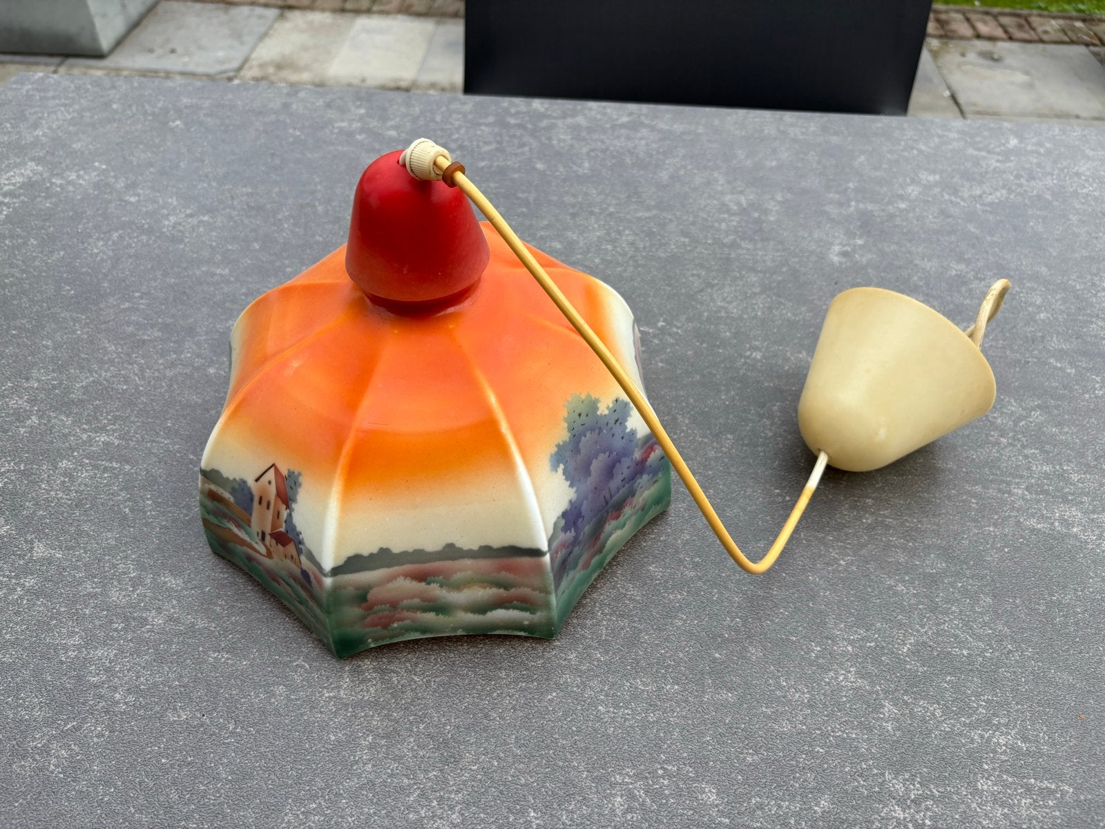 Vintage plafondlamp met landschapsschildering, Antiek en Kunst, Ophalen
