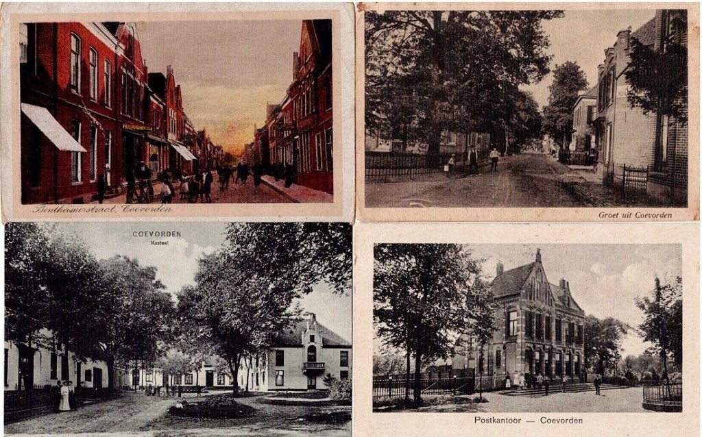 4 Oude Ansichtkaarten Coevorden - Diverse Stadsgezichten, Hobby en Vrije tijd, Verzenden, Gebruikt, Meerdere kaarten