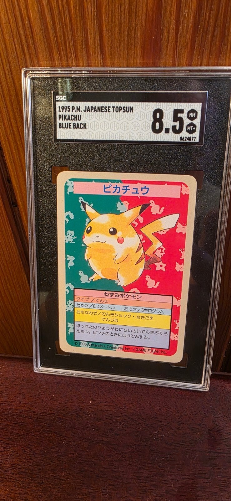 8.5 Graded Japan Topsun Pokémon Pikachu Blue Back No Number, Ophalen of Verzenden