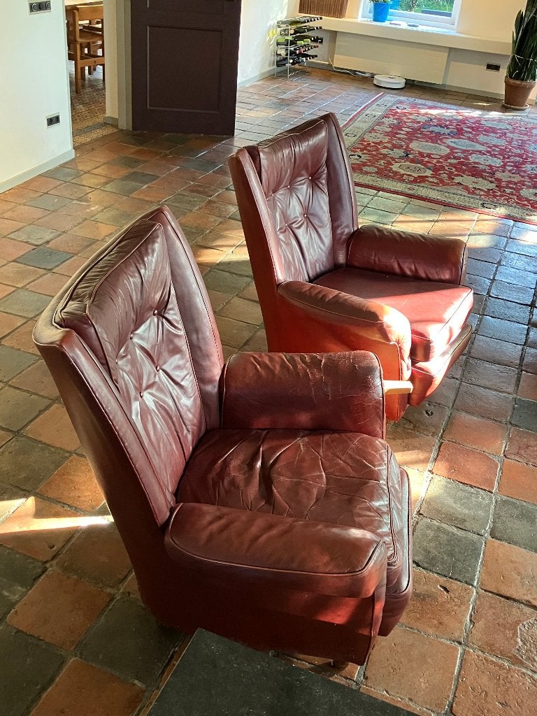 3 Oor fauteuils bordeau rood, Ophalen, Gebruikt, 75 tot 100 cm, Hout
