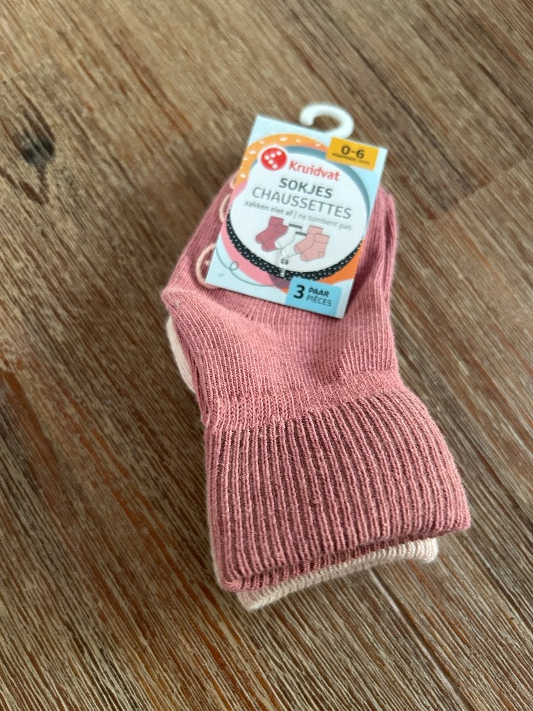 3 paar meisjes sokken 0 - 6 maanden, Meisje, Nieuw, Kruidvat, Ophalen of Verzenden