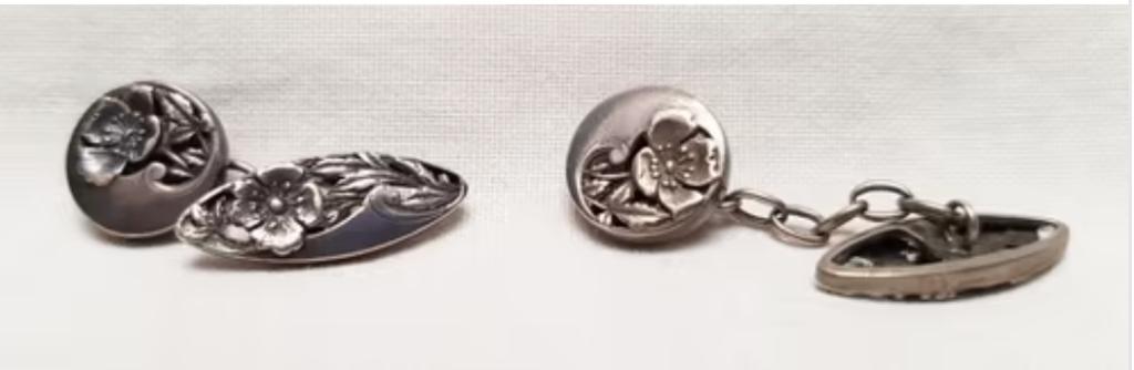 Paar manchetknopen art nouveau zilver., Sieraden, Tassen en Uiterlijk, Antieke sieraden, Ophalen of Verzenden, Zilver, Manchetknopen