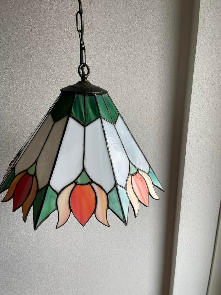 Tiffany Stijl Hanglamp - Kleurrijk Glas-in-lood Design, Ophalen of Verzenden, Zo goed als nieuw, Glas, Minder dan 50 cm