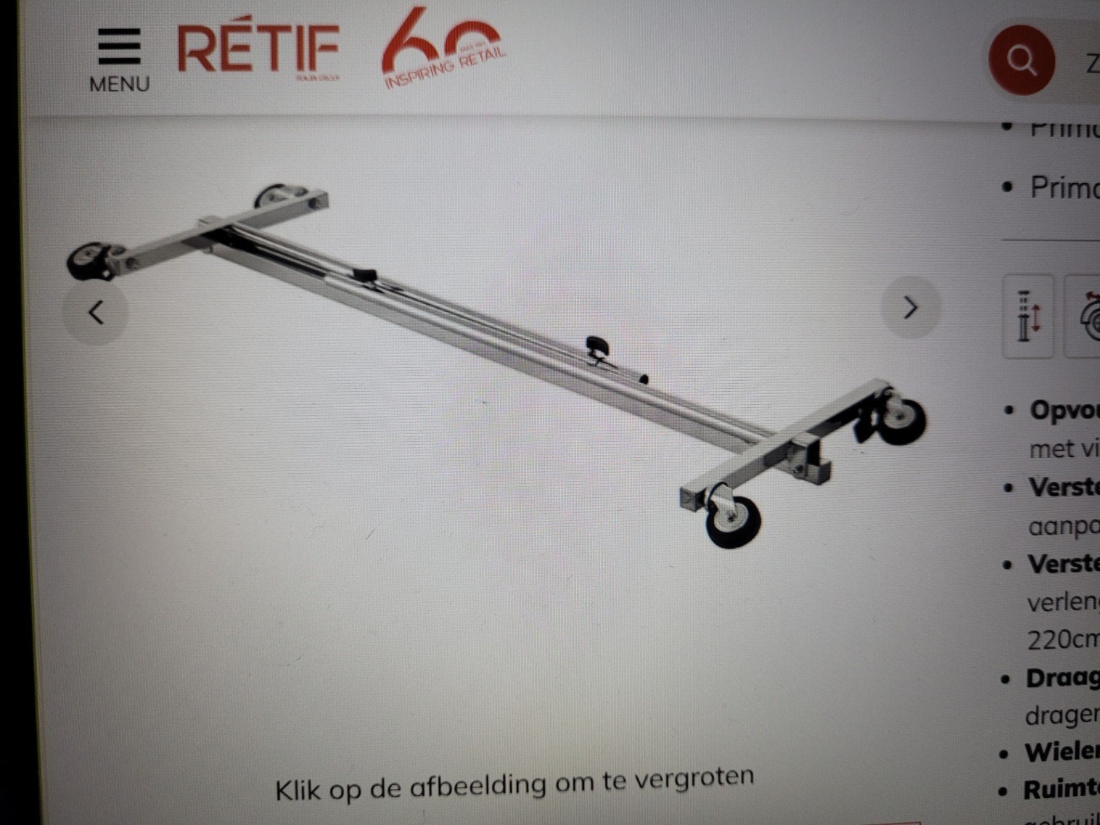 kledingrek chroom, Ophalen, Met wielen, Zo goed als nieuw
