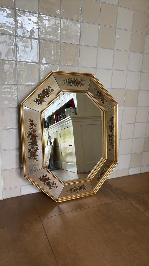 Vintage achtkantige spiegel Hollywood Regency stijl, Huis en Inrichting, Woonaccessoires | Spiegels, Ophalen, Zo goed als nieuw
