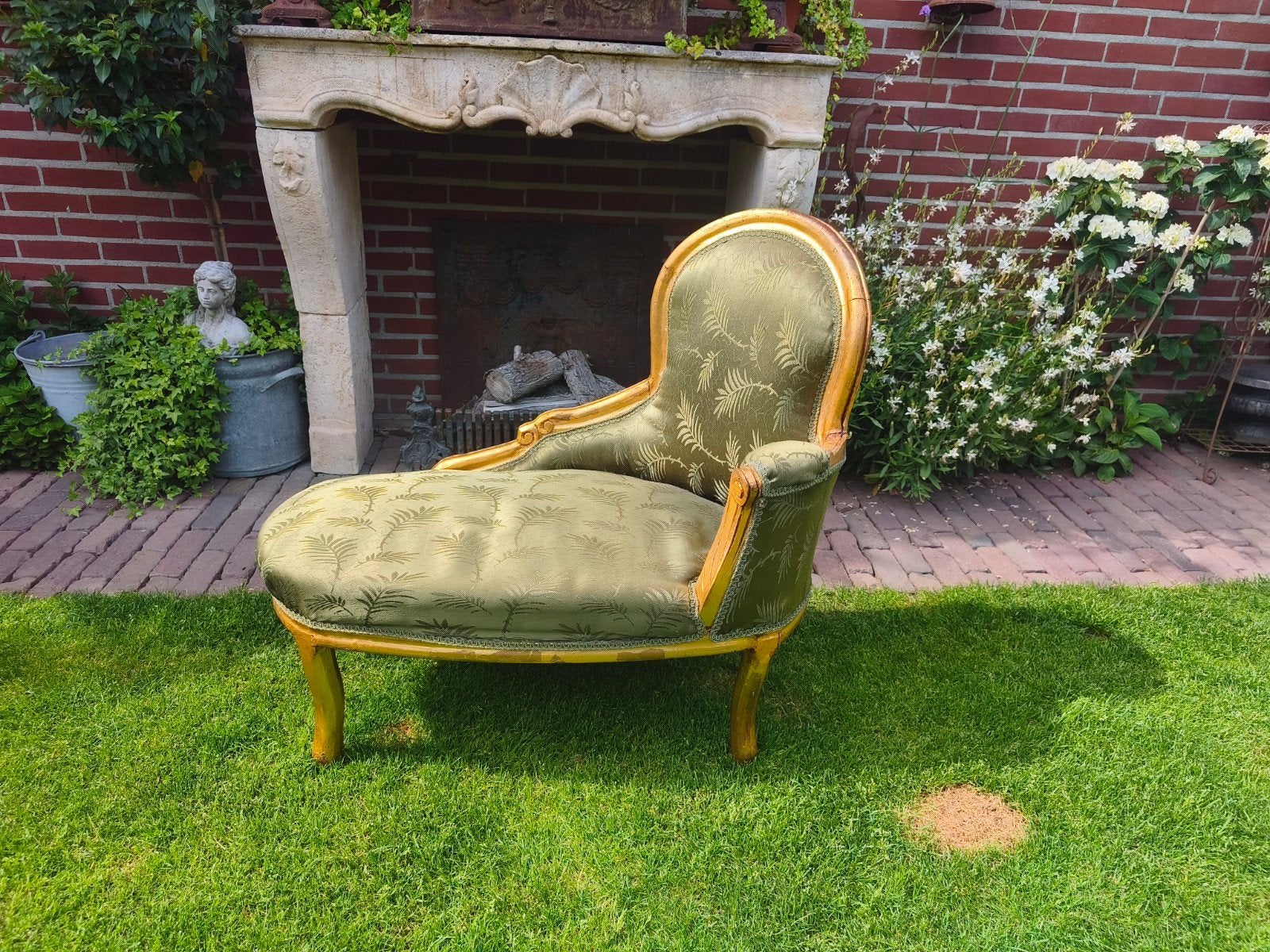 Oud Frans bois dore chaise lounge kinder bankje schapenweide, Ophalen