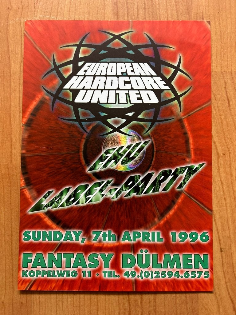 House flyer - (EHU) Label-Party, Fantasy Dülmen, Duitsland, Verzamelen, Posters, Ophalen, A4 of kleiner, Muziek, Rechthoekig Staand
