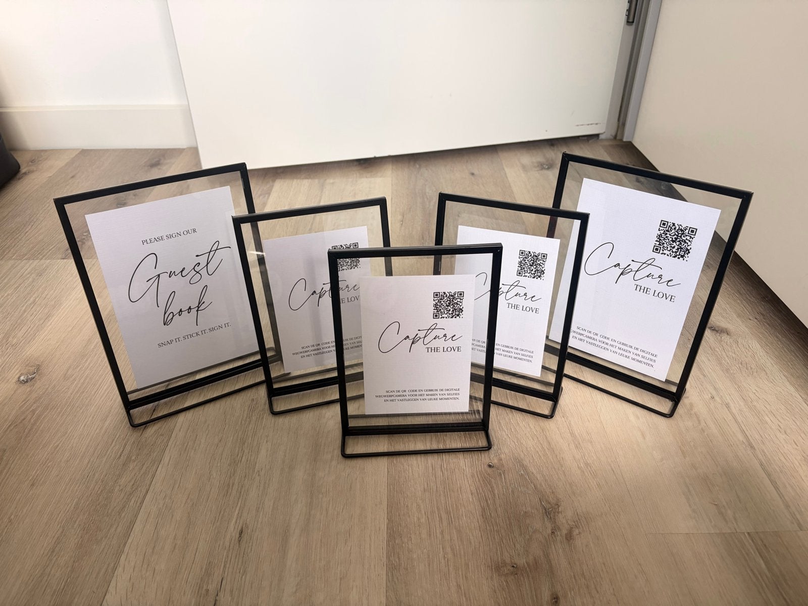Zwarte metalen fotolijstjes - Set van 5, Ophalen, Met glas, Metaal, Standaard fotolijst