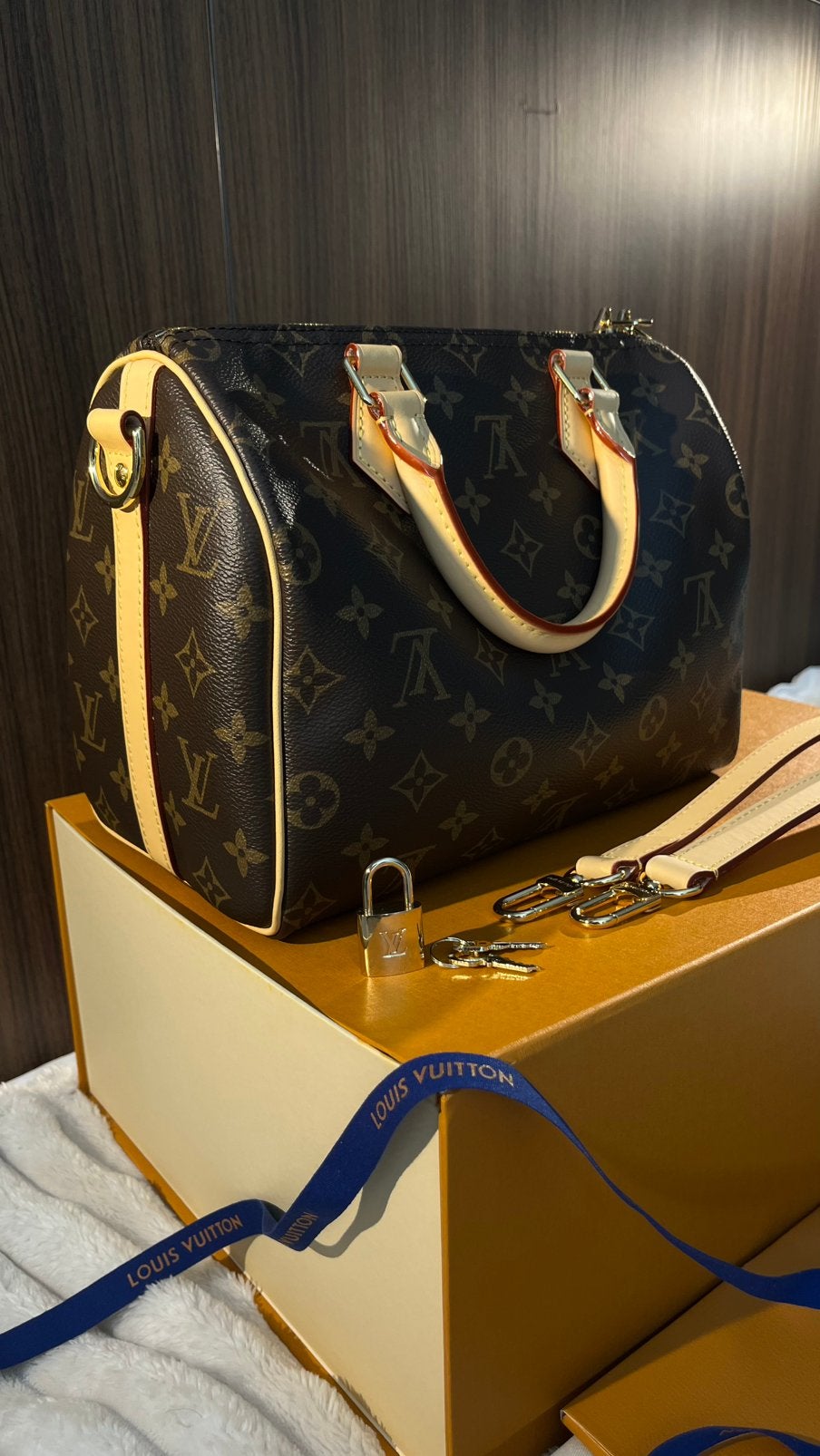 Louis Vuitton Speedy 25, Ophalen of Verzenden, Zo goed als nieuw, Bruin, Handtas