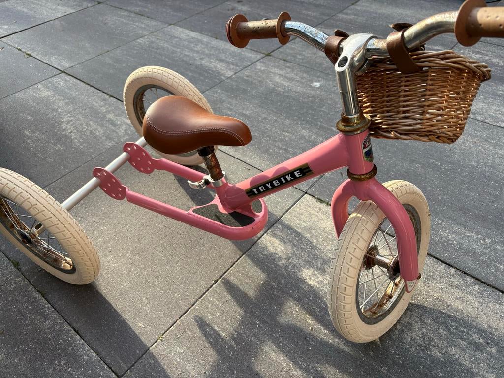 Roze Trybike loopfiets met mandje - Gebruikt, Ophalen, Gebruikt, Verstelbare zitting
