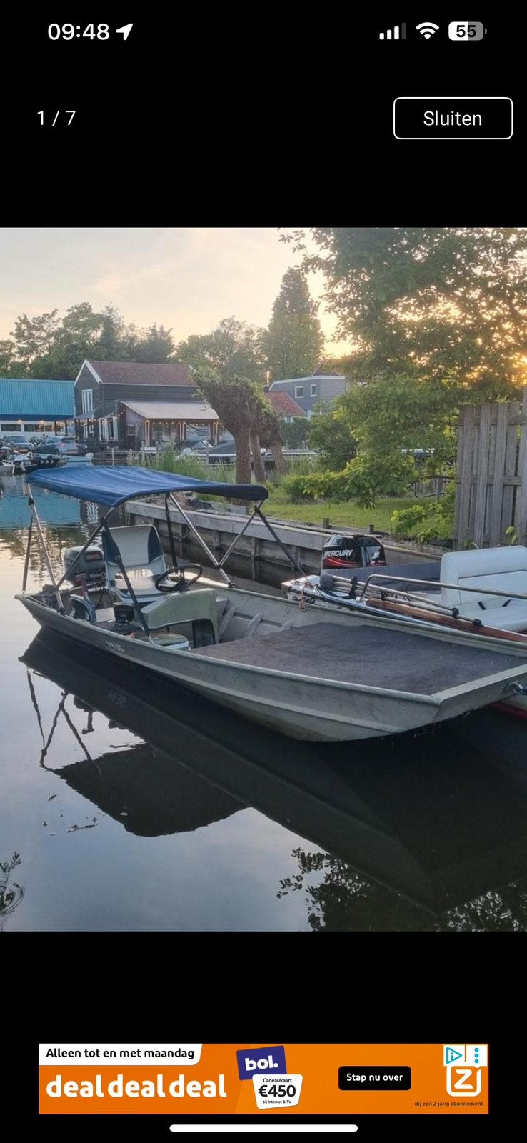 Nette platbodem te koop, Watersport en Boten, Ophalen, Zo goed als nieuw, Staal, Benzine