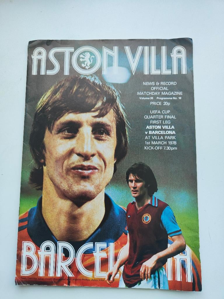 Aston Villa - Barcelona UEFA Cup 1-3-1978 Johan Cruijff, Verzenden, Zo goed als nieuw, Buitenlandse clubs, Overige typen