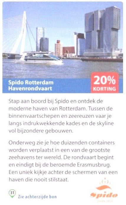 Spido Rotterdam Havenrondvaart 20% kortingsbon, Drie personen of meer, Kortingsbon, Overige typen