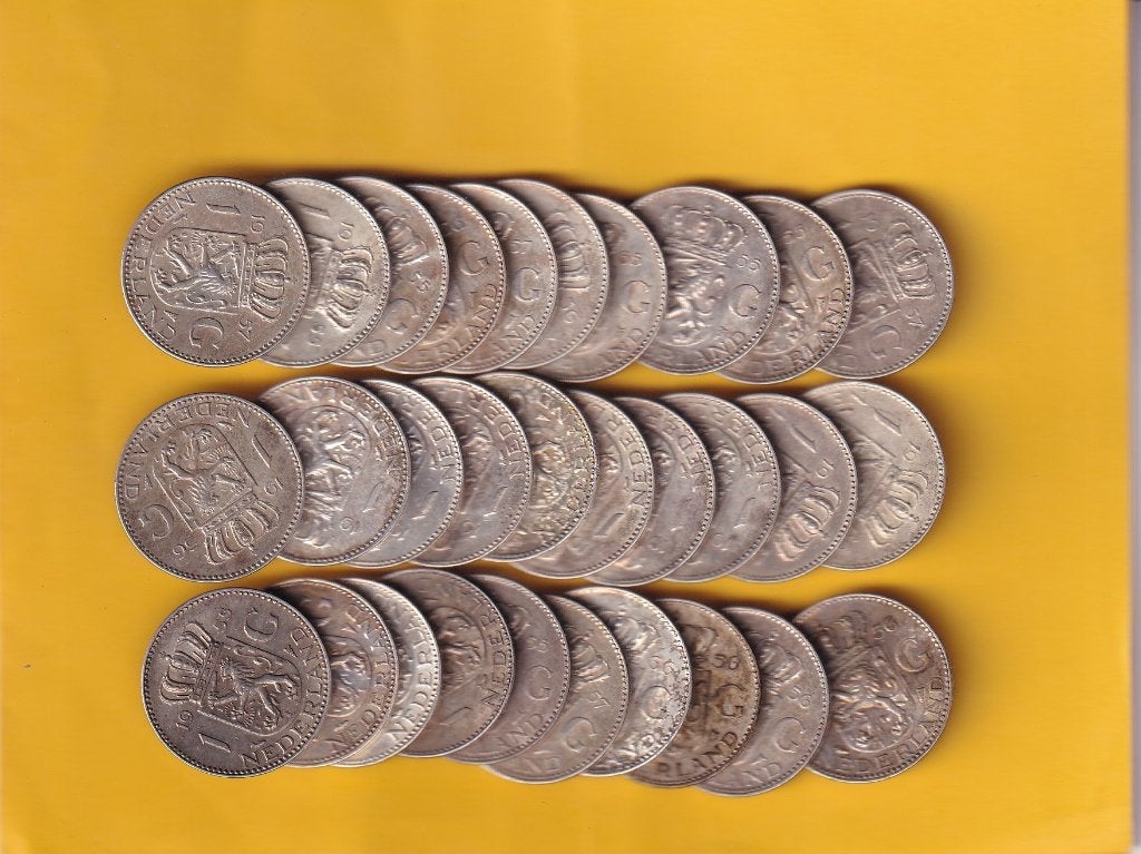 30 Zilveren Koningin Juliana Guldens met Patina Divers, 1 gulden, Koningin Juliana, Zilver, Verzenden