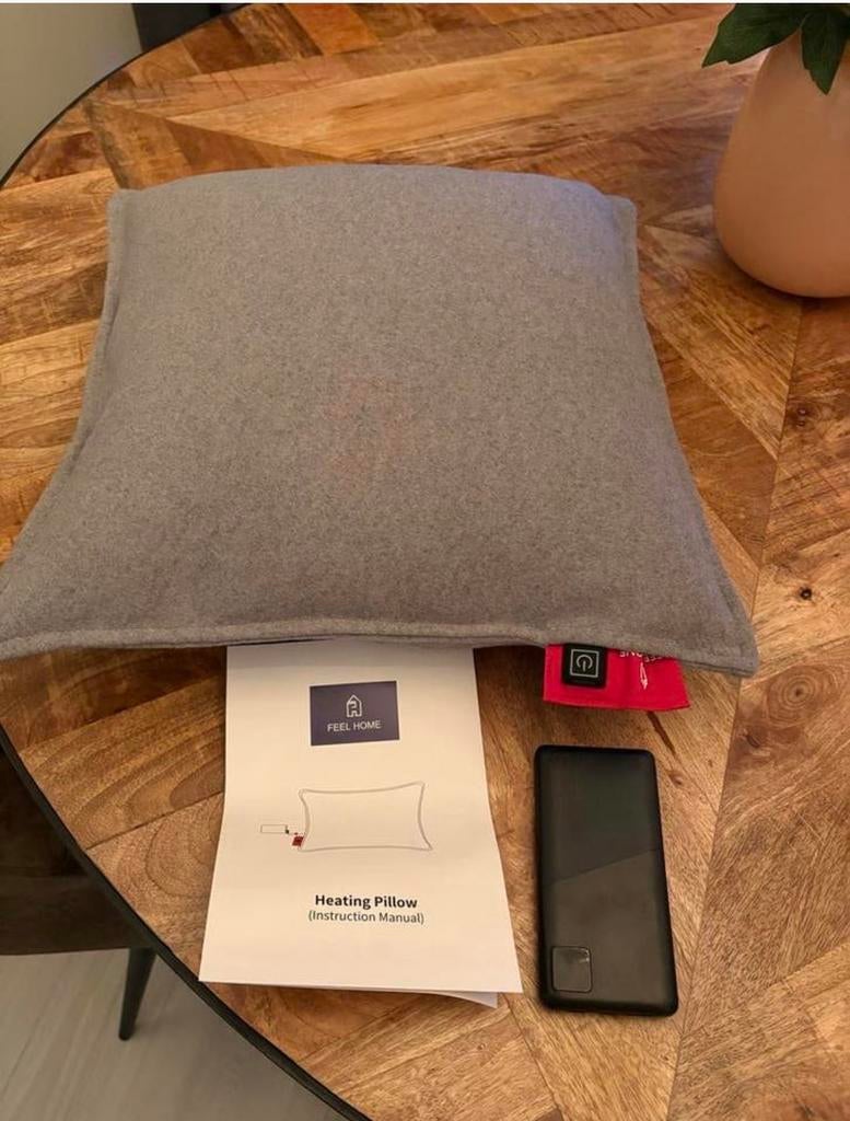 Verwarmd kussen grijs 45x45cm met powerbank, Ophalen of Verzenden, Nieuw, Grijs, Vierkant