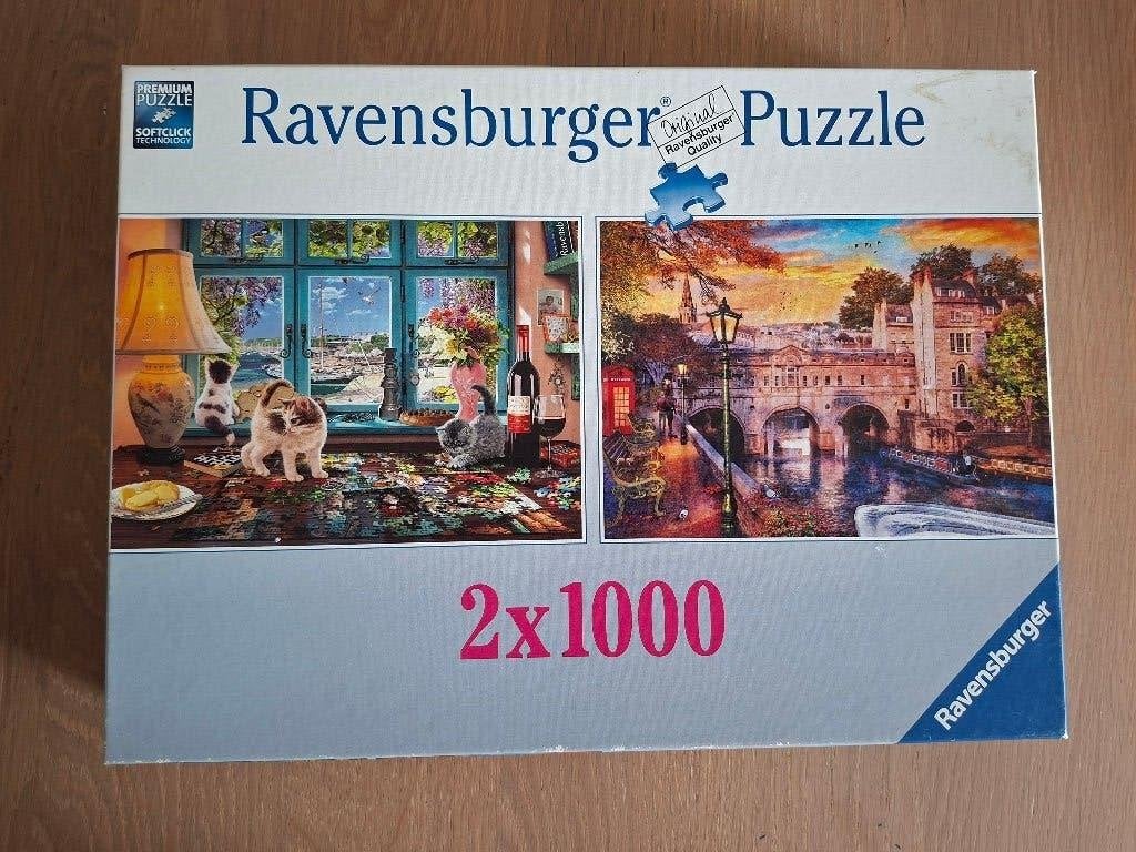 Ravensburger puzzles 2 x 1000 in 1 doos, Ophalen of Verzenden, 500 t/m 1500 stukjes, Gebruikt, Legpuzzel