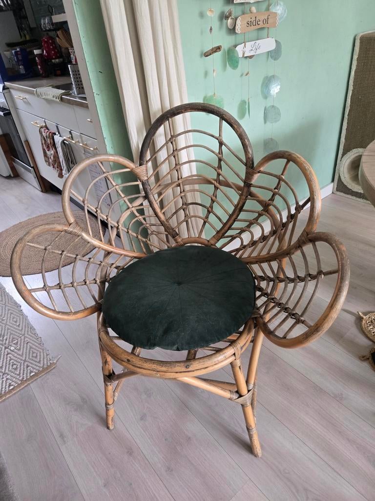 Rotan bamboe vlinderstoel inclusief kussen, Huis en Inrichting, Stoelen, Ophalen, Gebruikt, Bruin, Eén