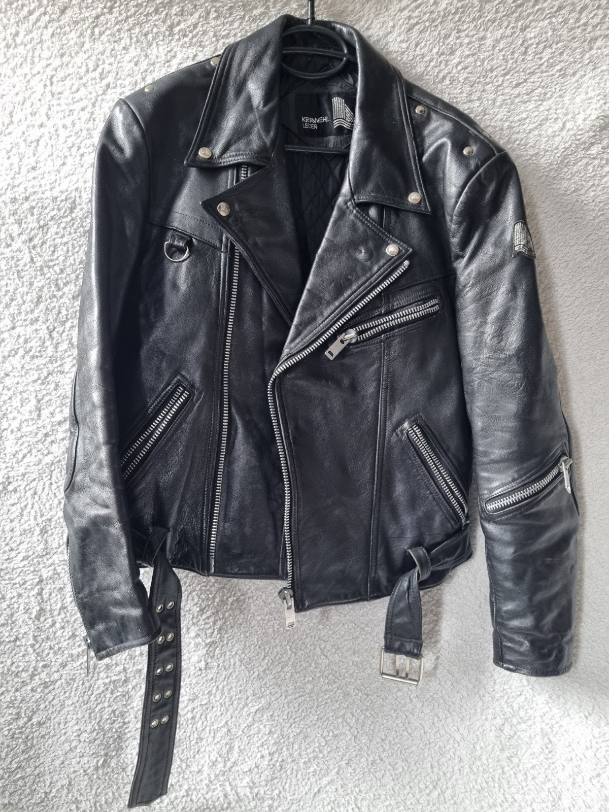 Krawehl Leder Biker Jas - Zwart, Ophalen of Verzenden, Gedragen, Zwart