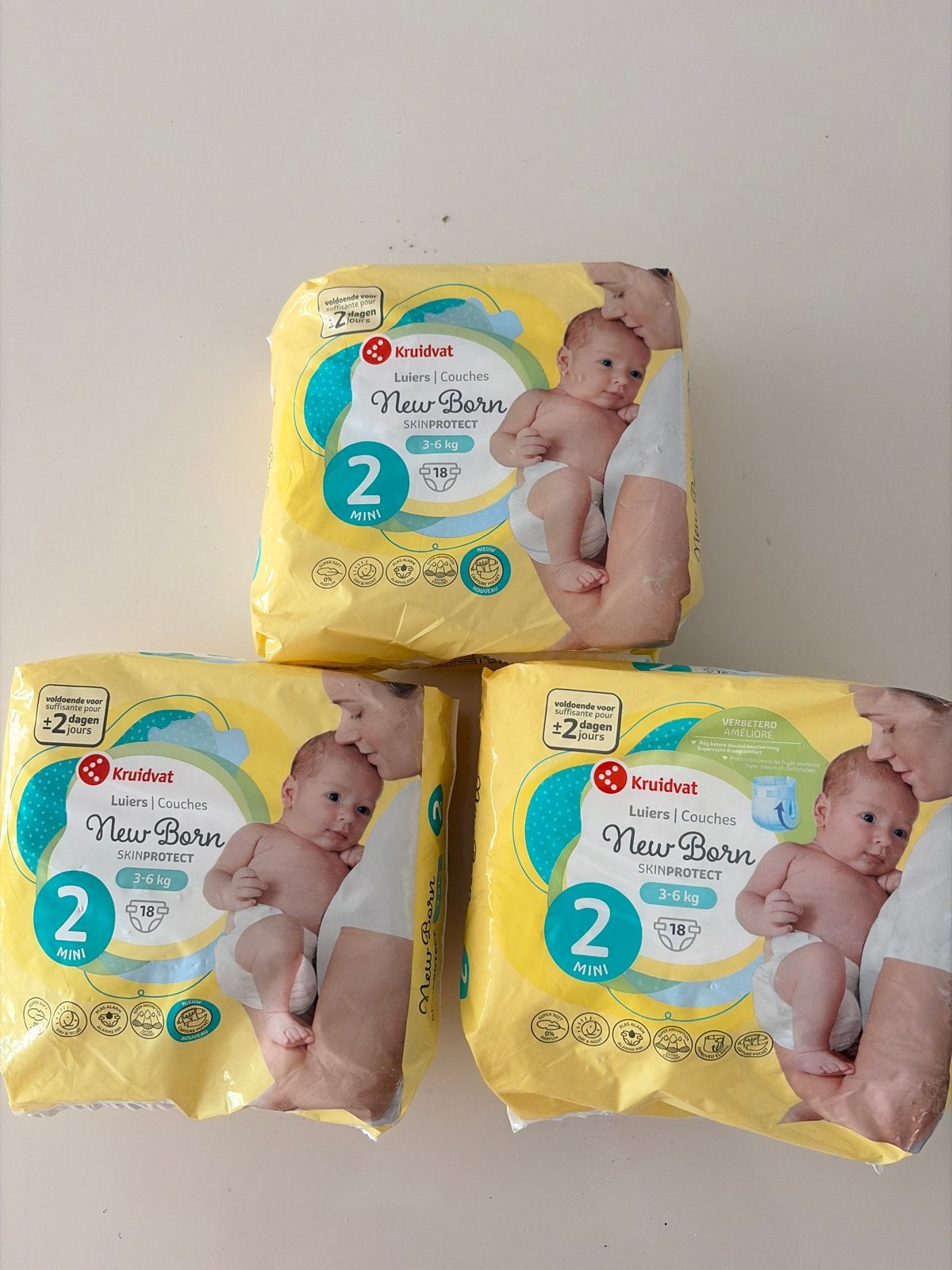3x Kruidvat New Born Luiers Maat 2 (3-6 kg) - 18 stuks per p, Verzenden, Nieuw