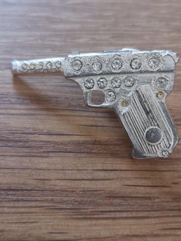 Vintage YSL pistoolbroche met strass – Made in France, Antiek en Kunst, Verzenden