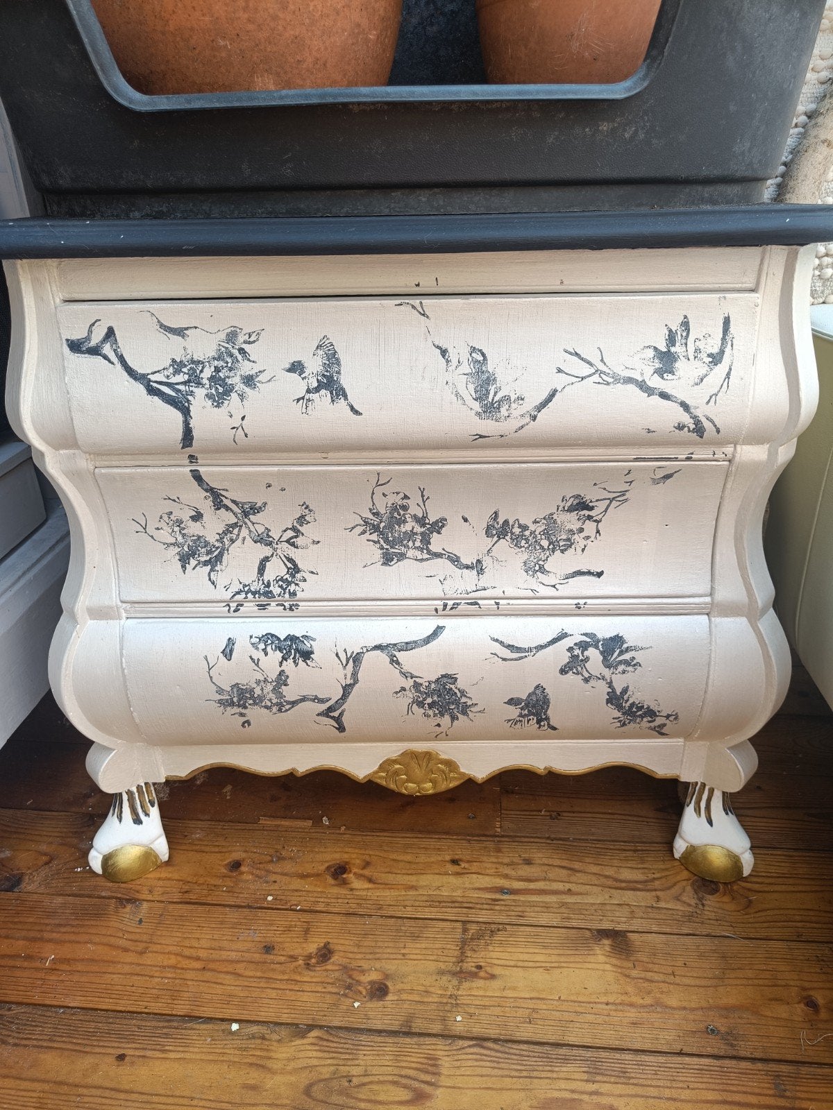 Unieke commode met vogel- en bloesemprint, Antiek en Kunst, Ophalen