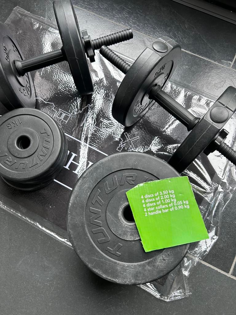TUNTURI - HALTERSET - ZWART VINYL 14KG, Sport en Fitness, Ophalen, Gebruikt, Halterset