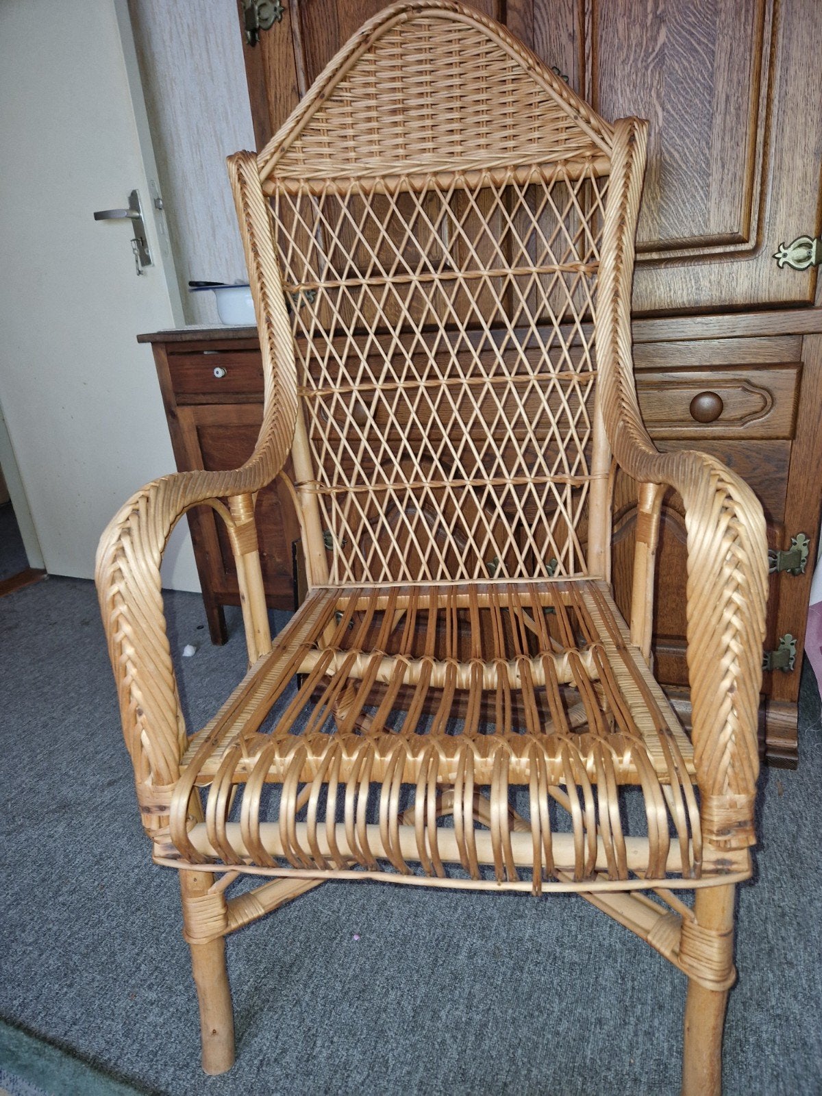 Rotan stoel - vintage, Ophalen, Bruin, Eén