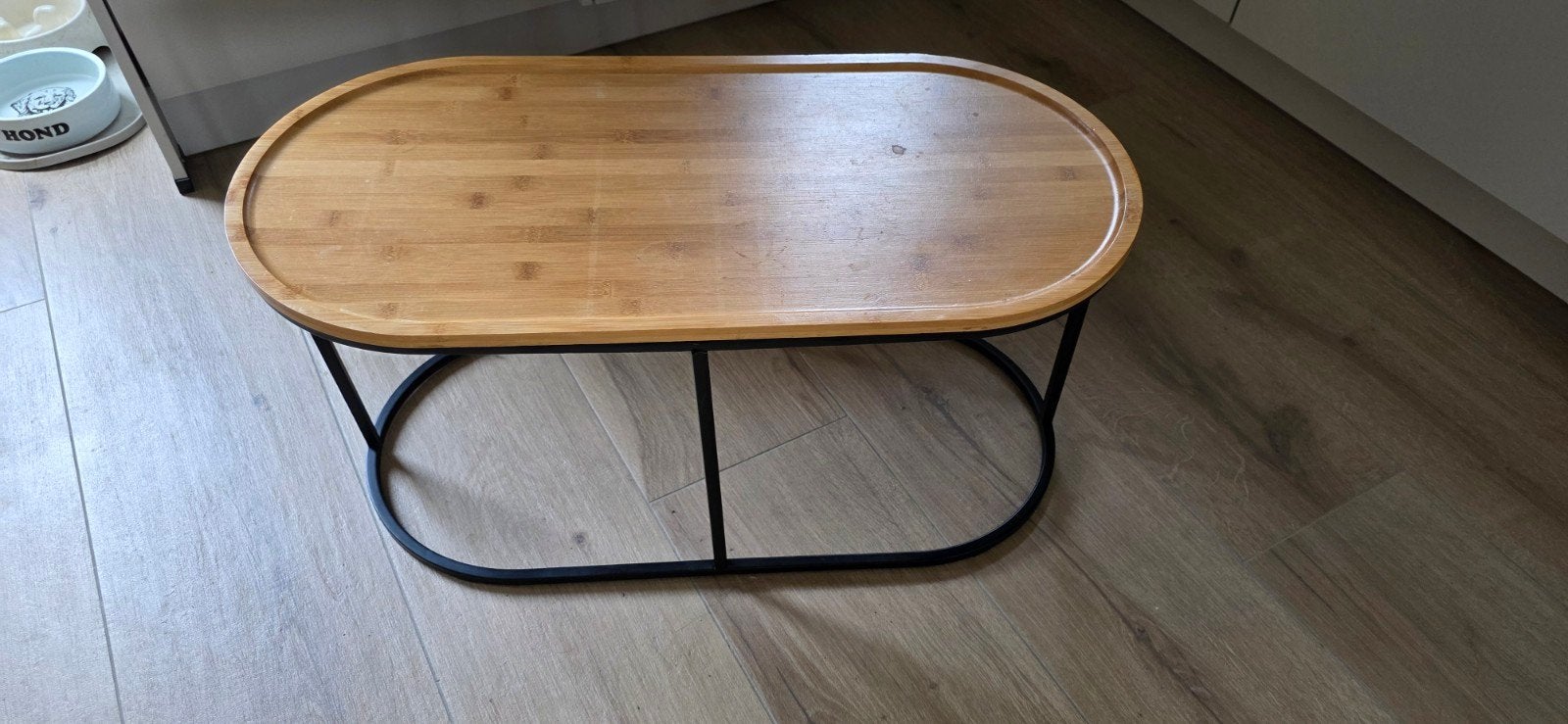 Stijlvolle bijzettafel bamboe en metaal 80x40x40 cm, 50 tot 100 cm, 50 tot 100 cm, Zo goed als nieuw, Ovaal