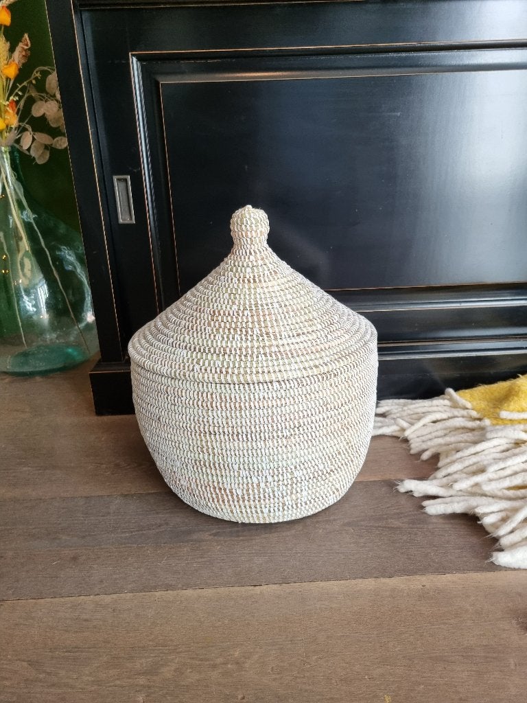 Afrikaanse opbergmand zeegras handgemaakt uit Senegal, Mand, Handgemaakt, Rond, Nieuw