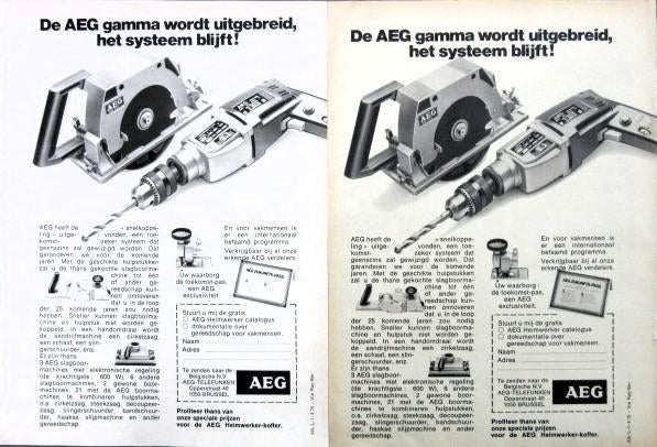 8 vintage advertenties reclames AEG 1940-75 boormachine, Verzamelen, Ophalen of Verzenden, Gebruikt, Overige typen